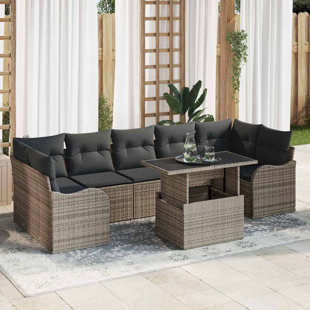 Garten-Sofa-Set 8 pcs Grau 100 x 55 x 73 cm Poly Rattan
